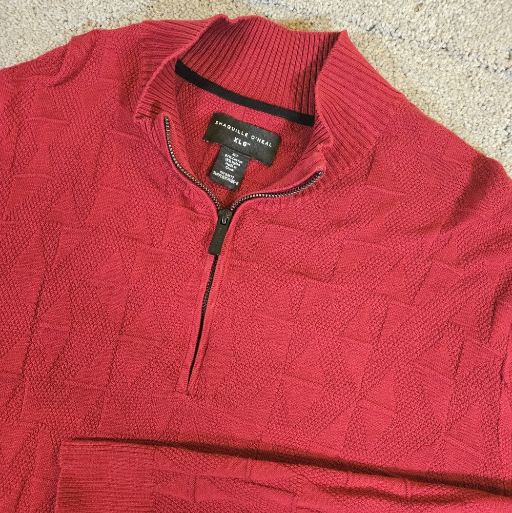 Shaquille O'Neal XLG Red 1/4 Zip Big & Tall Men's Mock Neck Long Sleeve Pullover